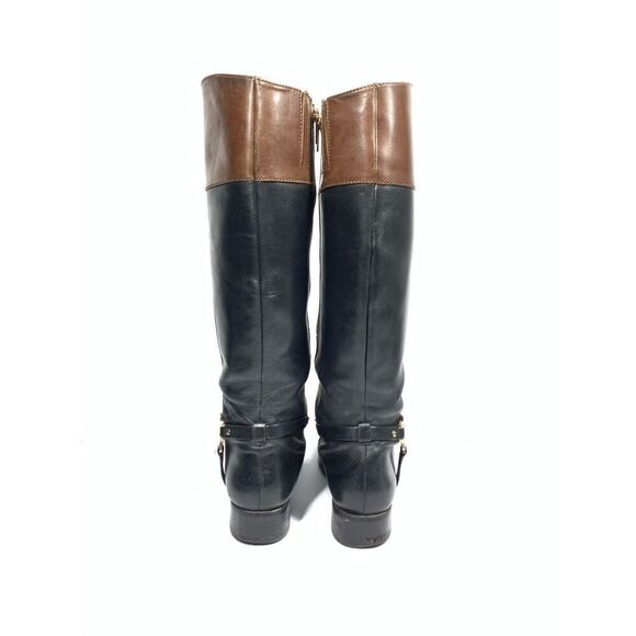 Michael Kors Tall Two Tone Brown Black Leather Riding Boots Women Size 8 - Picture 6 of 9